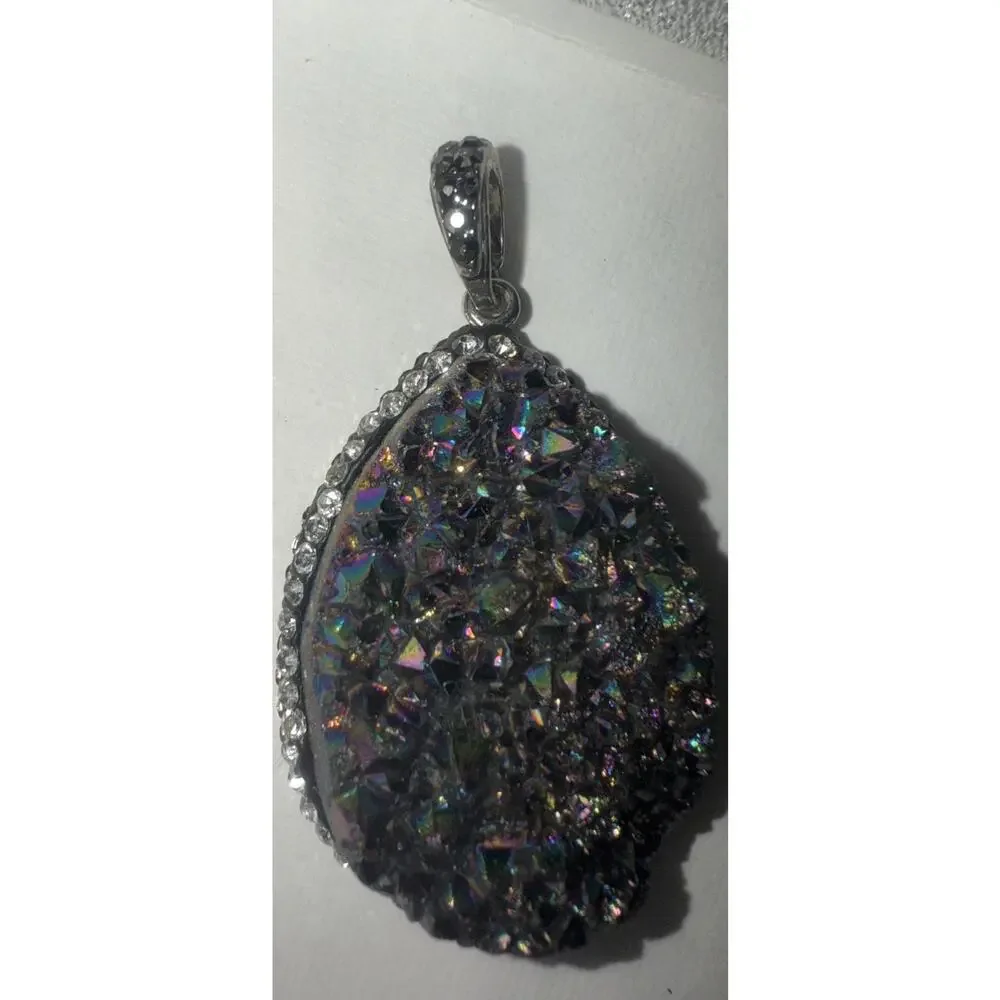 Druzy Pendant Sterling Silver Purple Blue Green Gemstone Beautiful